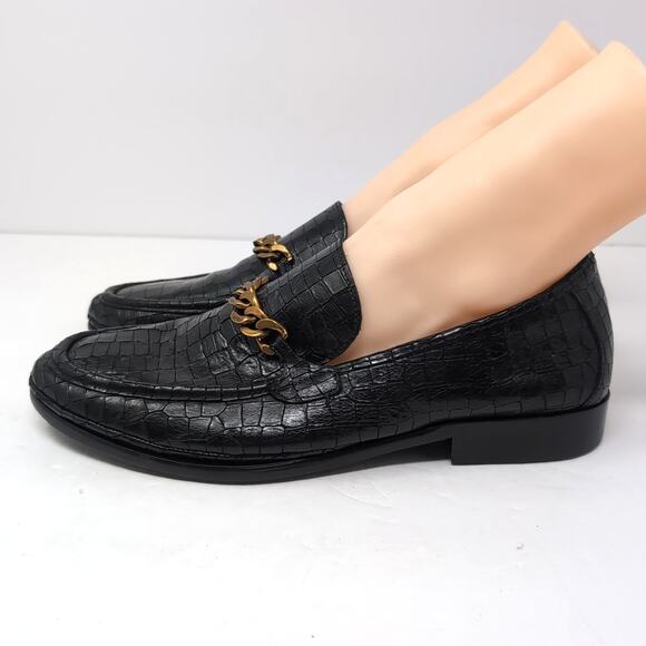 Kurt Geiger London Luca Loafer Shoes Mens EU 41.5 Black Leather Croc Emboss NWOB - Picture 3 of 10